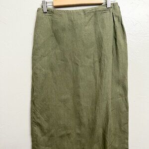 Vtg Banana Republic Wrap Maxi Skirt Green Linen Modest Minimalist
